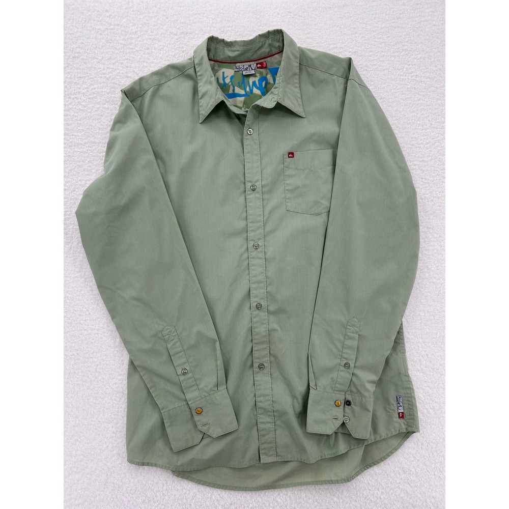 Quiksilver Mens Slim Fit Sage Green Long Sleeve Button Down Shirt XXL B109898